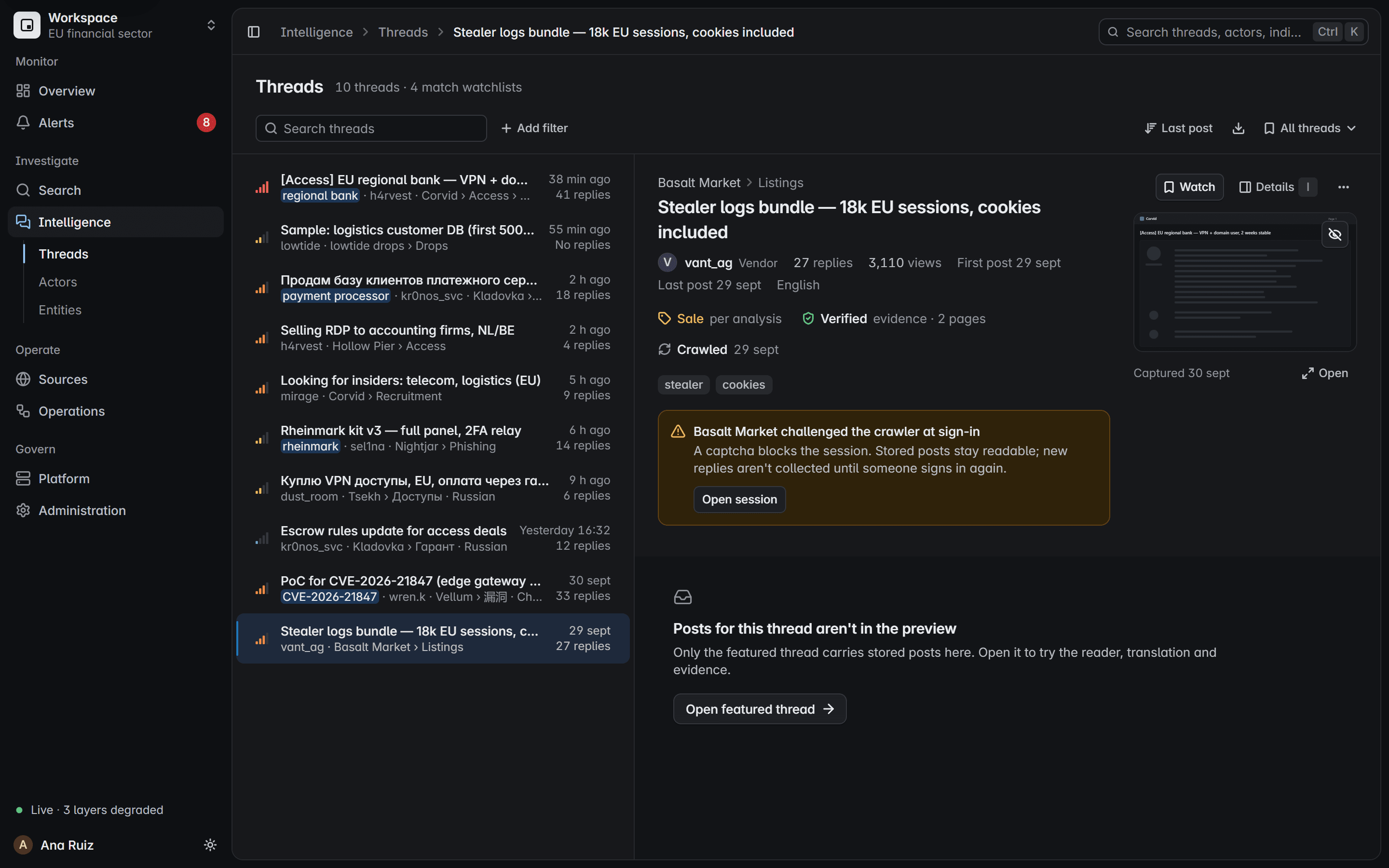 Un hilo de un mercado cerrado. El lector avisa de que un captcha bloquea la sesión y de que las respuestas nuevas esperan a que alguien inicie sesión.